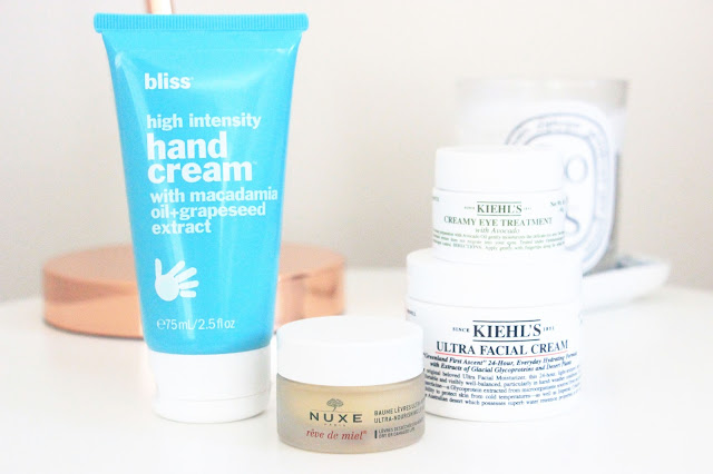 Bliss Hand Cream, Nuxe Reve De Miel, Kiehls's Creamy Eye Treatment, Kiehl's Ultra Facial Cream