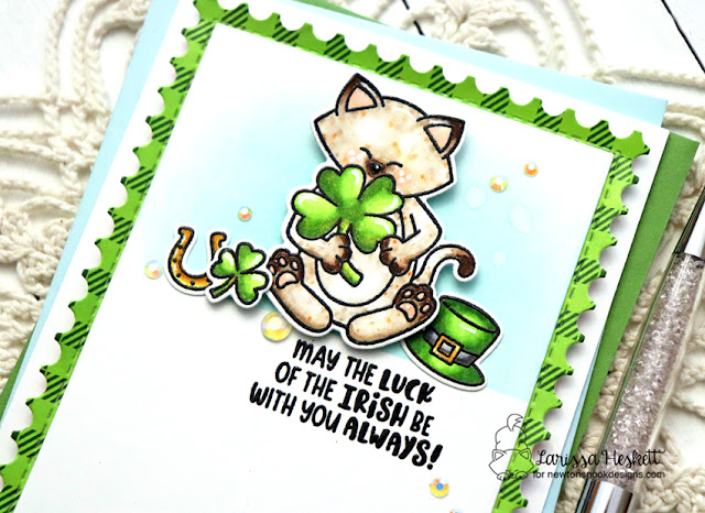 Luck of the Irish Card by Larissa Heskett for Newton's Nook Designs using Newton's Lucky Clover Stamp Set and Die Set, Frameworks Die Set, Meowy Christmas Patterned Paper