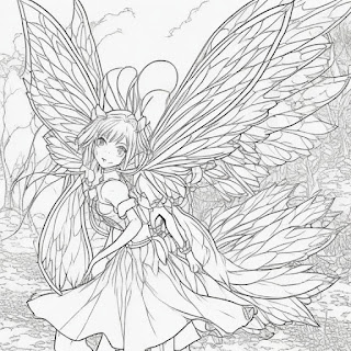 Fairy flying wand coloring page anime style