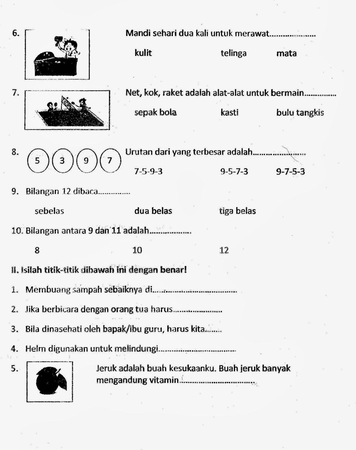 Soal UAS Kelas 1 Tema 1 Diriku Semester 1 Kurikulum 2013 Kumpulan