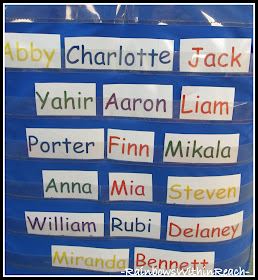 photo of: Kindergarten Names in Pocket Chart Color Coded by Group