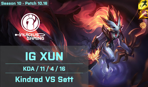 IG XUN Kindred JG vs Sett - KR 10.16