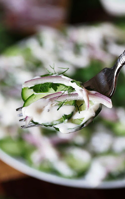 Forkful of Creamy Ranch Cucumber Salad Image