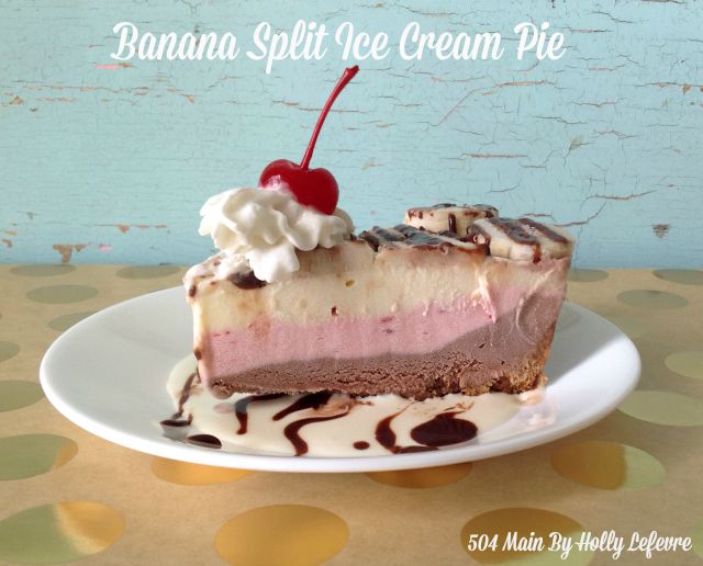 Traditional banana split flavors come together in a pie.