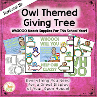 This Owl Themed Giving Tree is perfect to get your supplies for Back-to-School Nite or Open House!