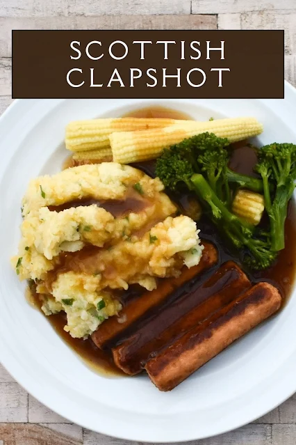 Scottish clapshot served with sausages, mash and gravy.