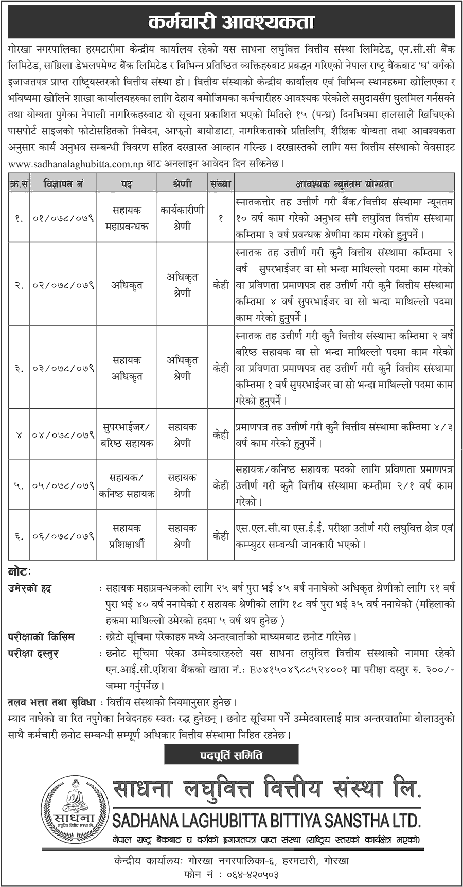 Sadhana-Laghubitta-Bittiya-Sanstha-Limited-Announces-Job-Vacancy-for-Various-Positions