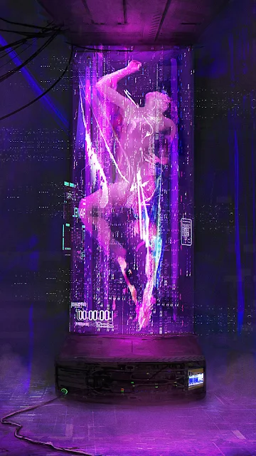 glitch woman wallpaper purple