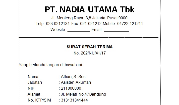 Format Berita Acara Serah Terima Jabatan