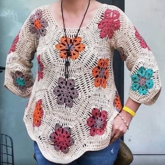 Crochet blouse. Square african flower beautiful.