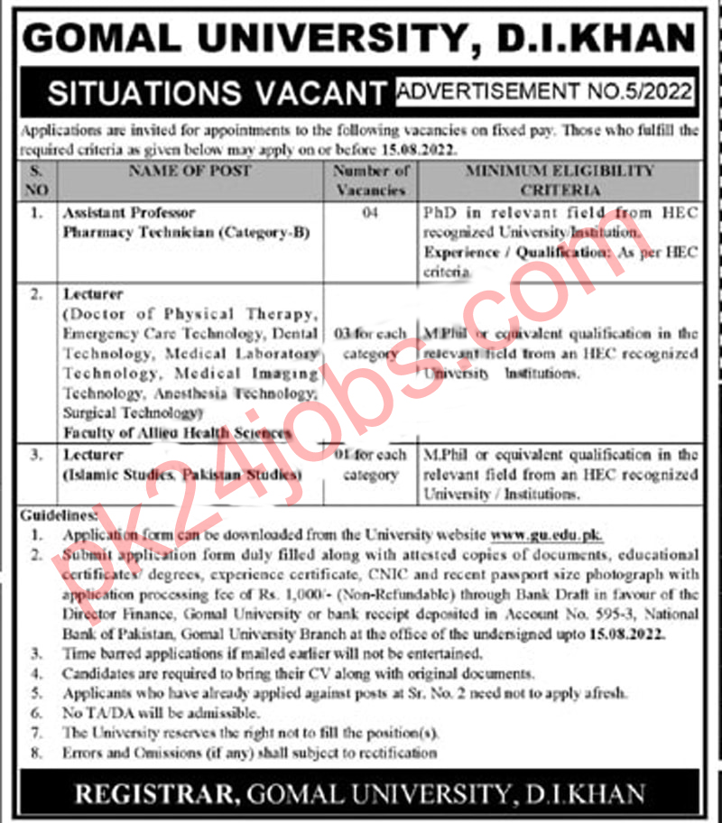 Gomal University Jobs 2022 – Today Jobs 2022