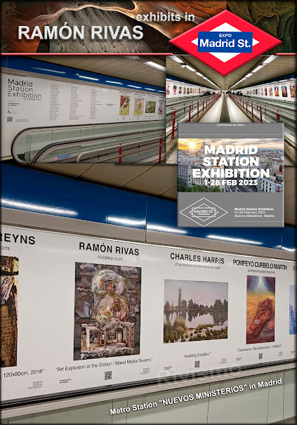 Estación de Metro de Madrid "NUEVOS MINISTERIOS", en donde se celebra la exposición. Entre las obras expuestas, la de Ramón Rivas