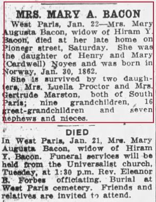 Obituary Of Mary Noyes Bacon