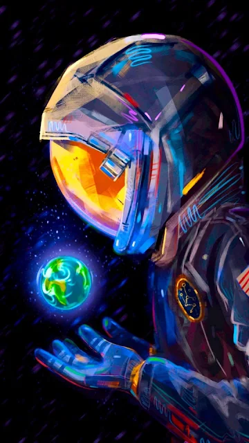 Astronaut, Spacesuit, Earth, Planet, Colorful Art