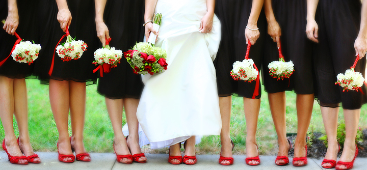 black bridesmaid dress fall flowers wedding