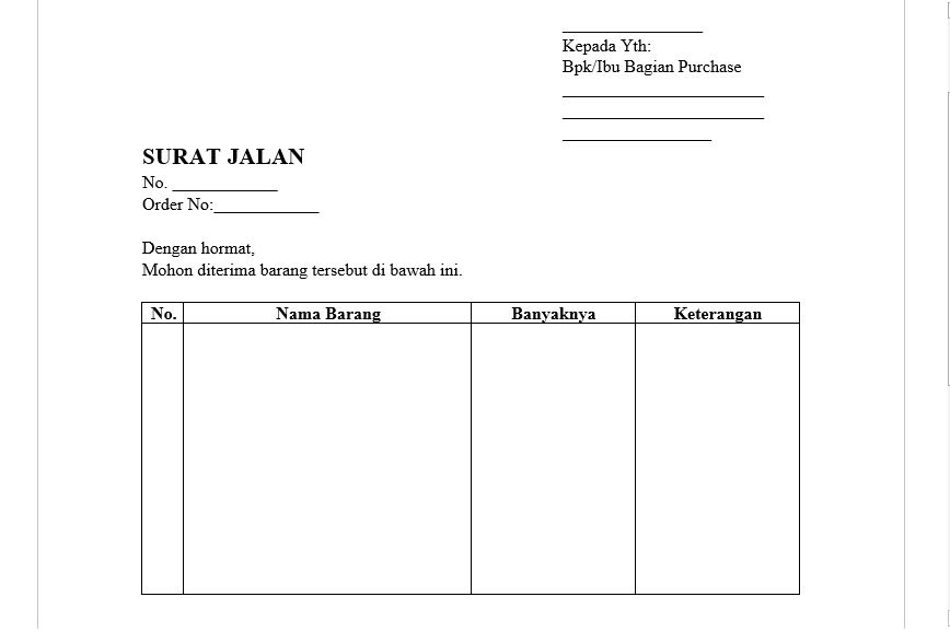 Cara Membuat Surat Jalan Pembelian Barang Di Ms Word Contohnya Neicy Tekno