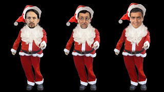 Ya es Navidad en el Corte Inglés. Rajoy, Pablo Iglesias y Pedro Sánchez.