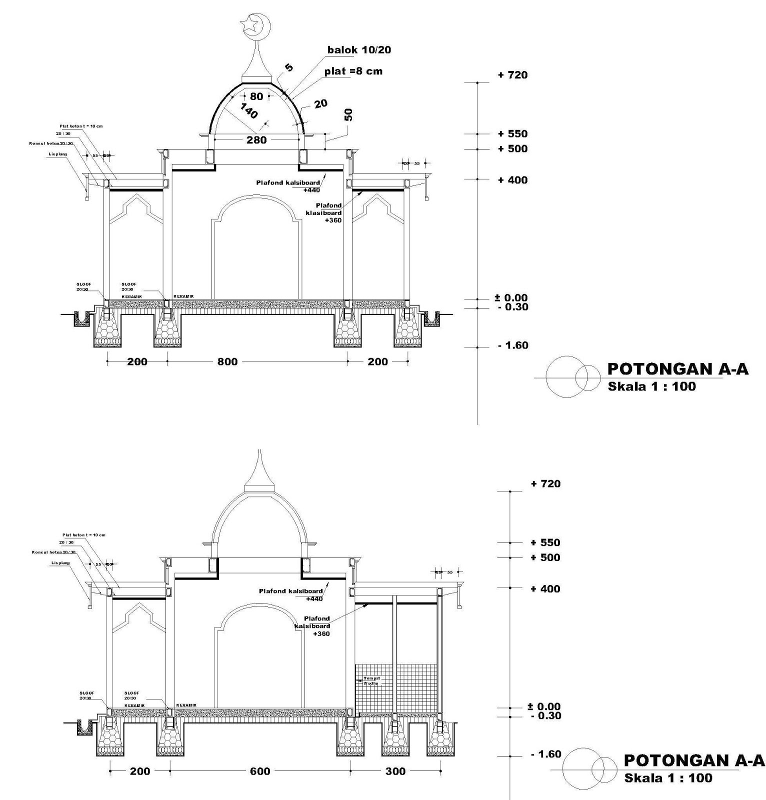 Gambar masjid ukuran 10 x 10 m dengan konstruksi atap beton
