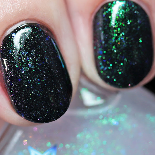 Starlight Polish I'm a Witch Every Day over Nail Hoot Indie Lacquers Basic Black