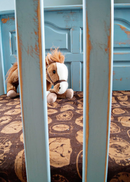 Distressed blue crib makeover