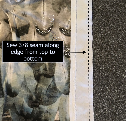 Picture with instructions on sewing fabric strip to center opening.