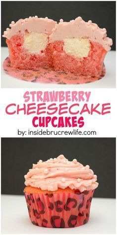 These soft Strawberry Cheesecake Cupcakes have a creamy cheesecake center and fresh homemade strawberry frosting. They are always a hit at any dinner or party we bring them to. These soft Strawberry Cheesecake Cupcakes have a creamy cheesecake center and fresh homemade strawberry frosting. They are always a hit at any dinner or party we bring them to.