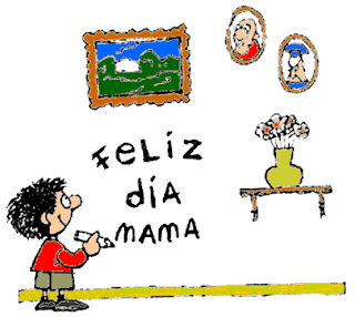 dibujo de un niño pintando en una pared felicidades mamá