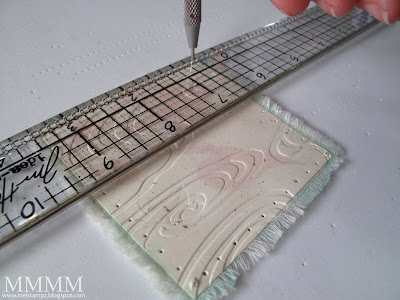 2A) Pierce the Cuttlebugged fabric piece (to make it easier to pierce, 