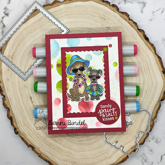 Sandy paws and salty kisses by Danni features Beach Barks, Bokeh, Framework, and Circle Frames by Newton's Nook Designs; #inkypaws, #summercards, #newtonsnook, #puppycards, #dogcards, #cardmaking, #cardchallenge