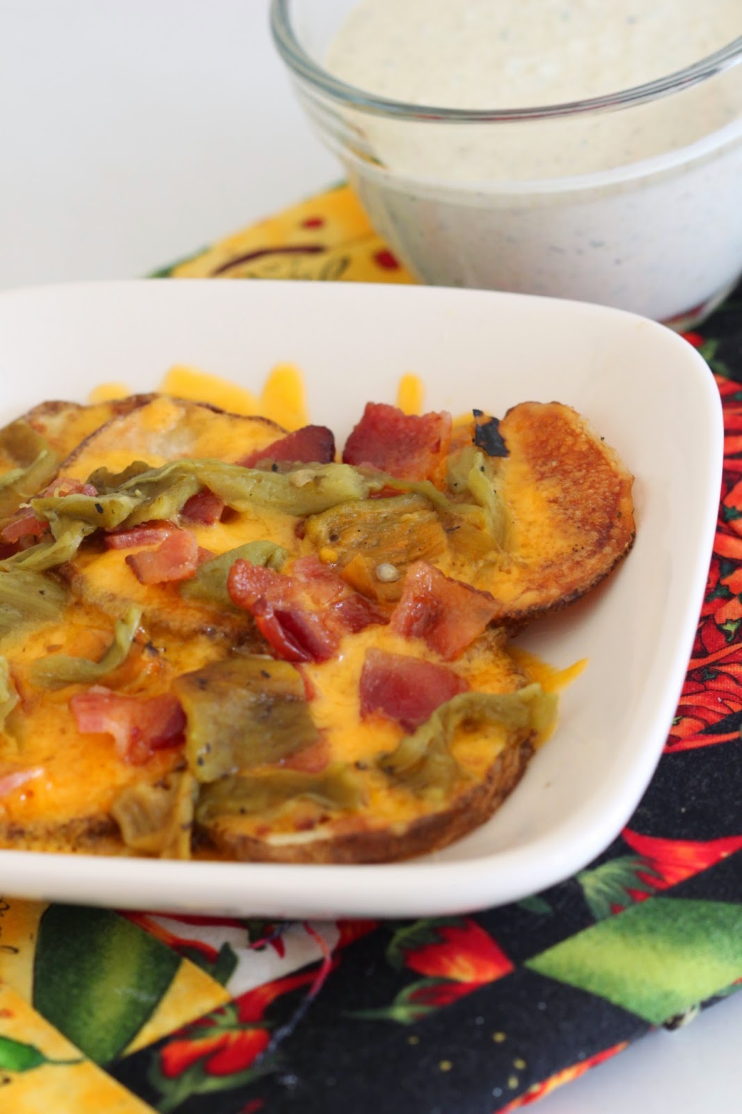 Loaded Baked Potato Chips with Green Chile Ranch Dressing | Tortillas and Honey