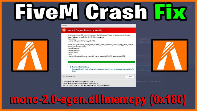 Fix FiveM Crash - An Error at mono-2.0-sgen.dll!memcpy (0x180) caused FiveM to stop working