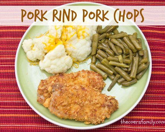 Delicious crispy pork chops – no frying necessary! Crushed pork rinds make the breading for these delicious pork chops. You get all the great crispiness of a fried pork chop, baked in the oven with no mess. 