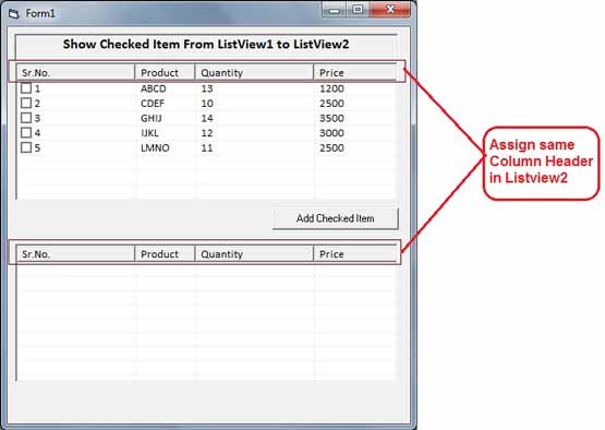 Assign same Column Header for checked item