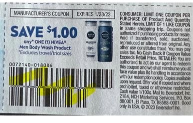 $1.00/1 NIVEA Body Wash Coupon from "SAVE" insert week of 1/1/23.