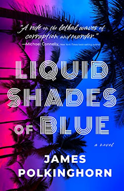 book cover of domestic thriller Liquid Shades of Blue by James Polkinghorn