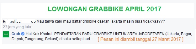 Dibuka Pendaftaran Lowongan Kerja Grabe Bike Bulan April 2017 (Ojek Online)