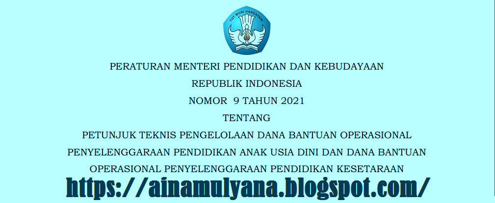 Permendikbud Nomor 9 Tahun 2021 Tentang Juknis BOP PAUD dan BOP Pendidikan Kesetaraan tahun 202