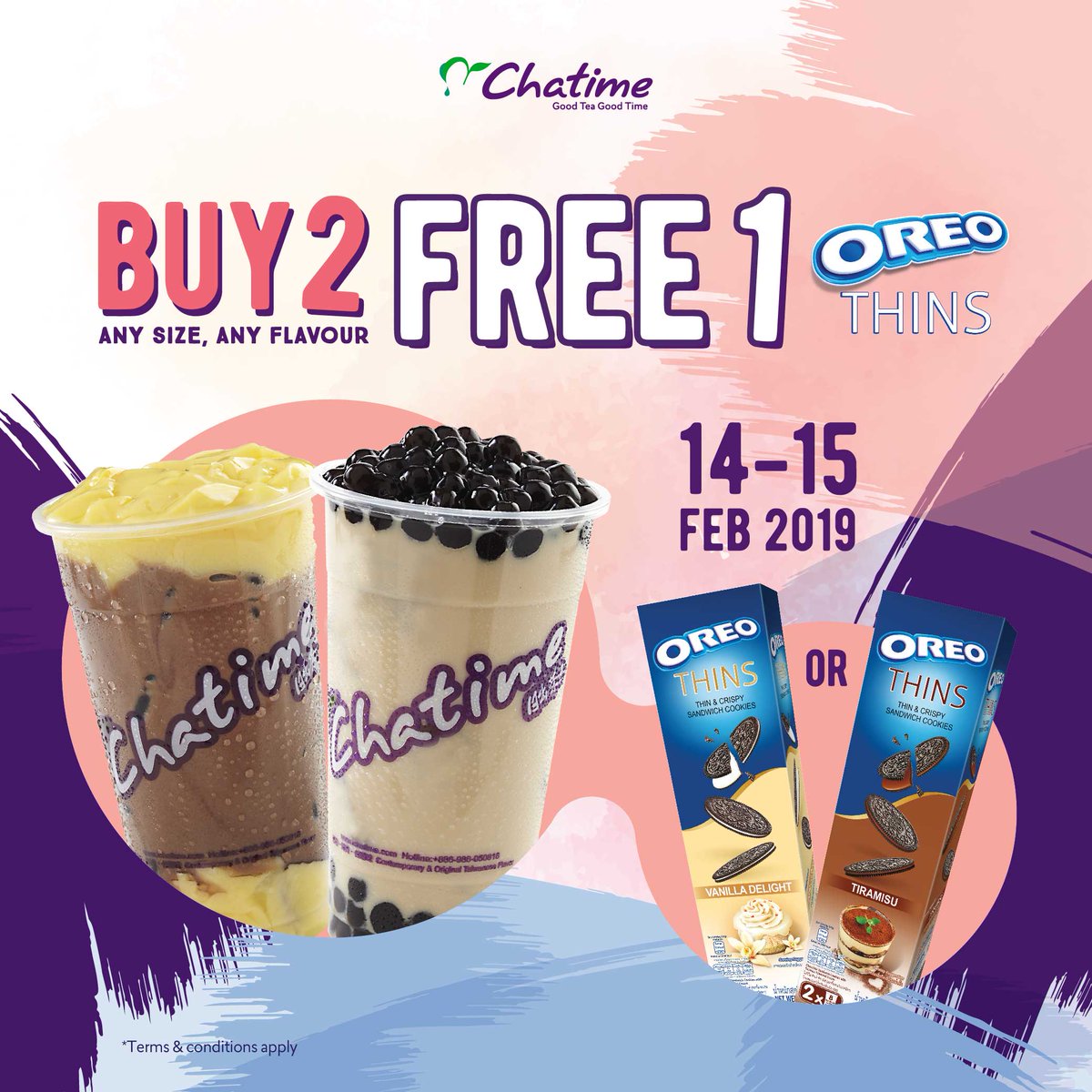 #Chatime - #Promo Valentine Days Buy 2 Get 1 Free Oreo Thins (s.d 15 Feb 2019)