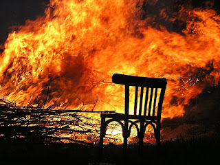 Chair in front of fire