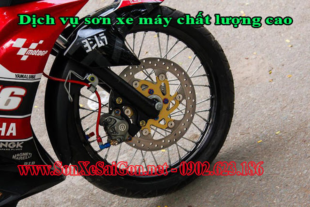 Mẫu sơn xe máy Exciter 150 tem đấu đỏ đen trắng