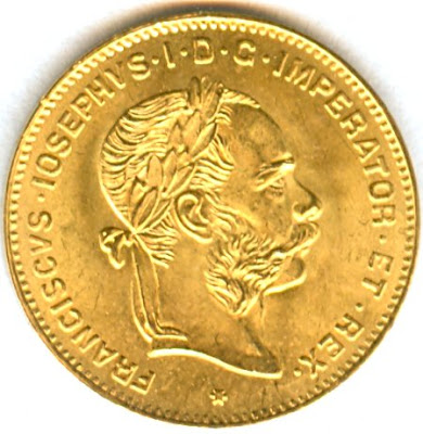 AUSTRIA 4 Florin 10 Francs solid gold coin