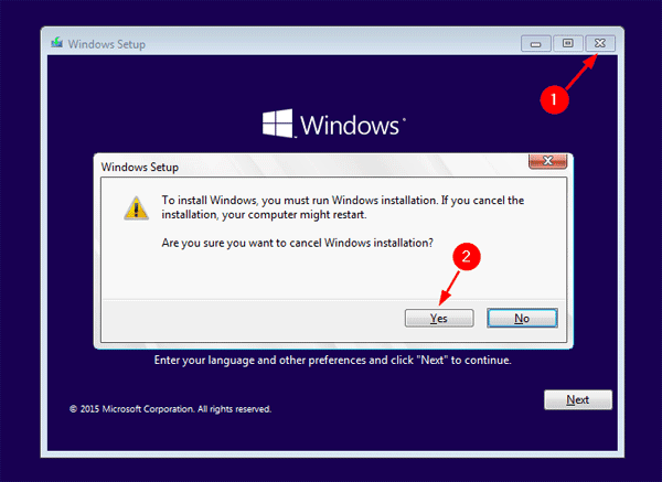 stop Windows Setup