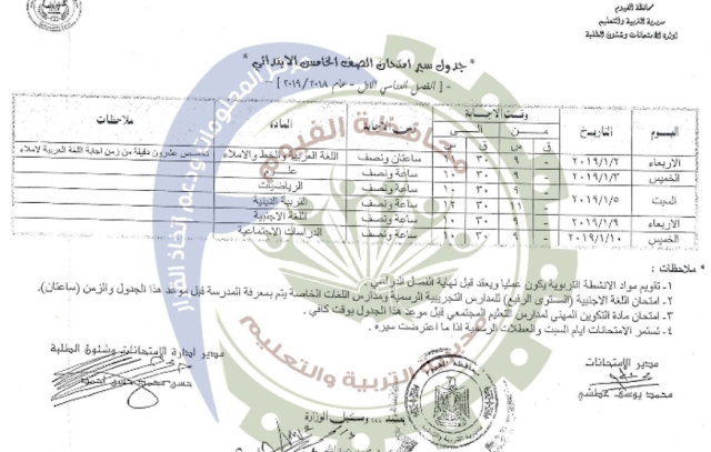 (بالصور) جدول امتحانات الفصل الدراسي الأول عام 2018-2019  محافظة الفيوم