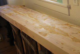 Pine butcher block counter, patched