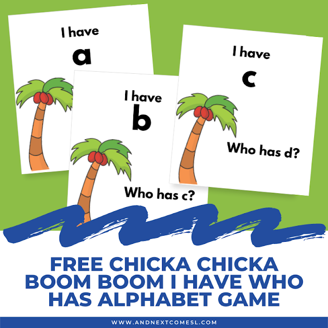 Free printable Chicka Chicka Boom Boom I have who has alphabet game for kids