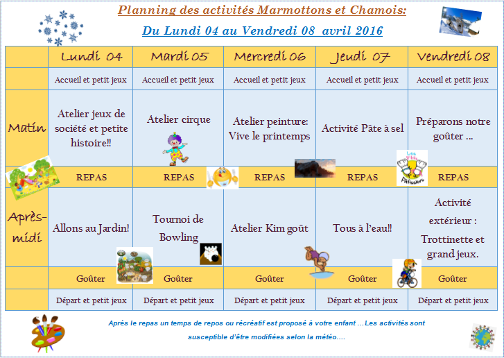 P le Enfance Vaujany Voici les plannings  d activit s  pour 