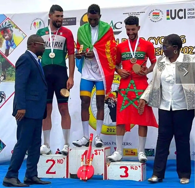 Pódio da prova masculina do ciclismo de estrada no Campeonato Africano