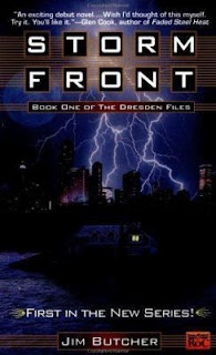 Storm Front book cover (a web of lightning over the darkened Chicago skyline)