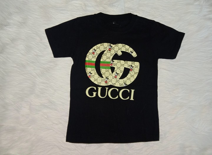 Kaos Anak Gucci /Distro 1-8 Tahun Warna Hitam Bahan Katun