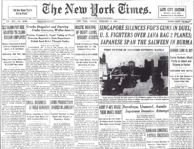 NY Times on 6 February 1942, worldwartwo.filminspector.com